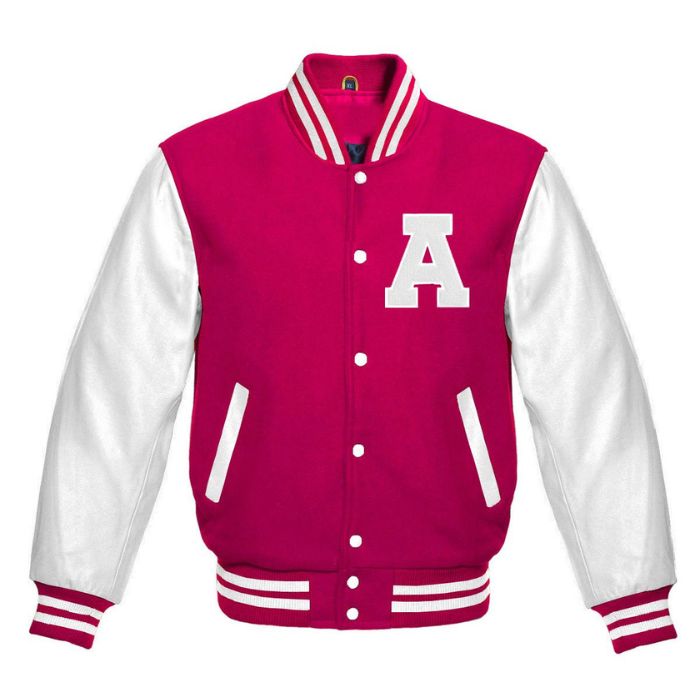 Letter A Varsity Jacket in Hot Pink/White
