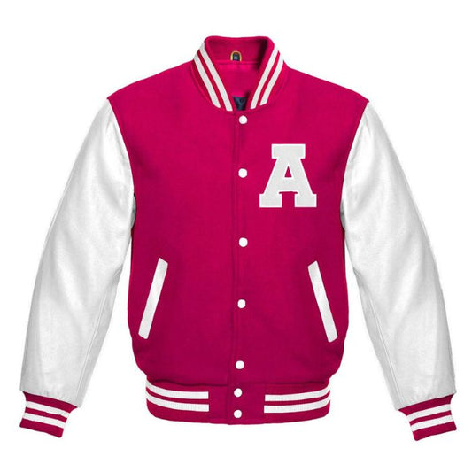 Letter A Varsity Jacket in Hot Pink/White