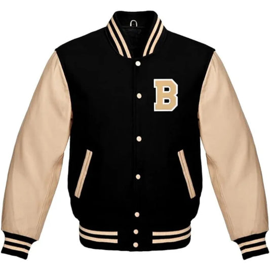 Letter B Varsity Jacket in Black/Cream