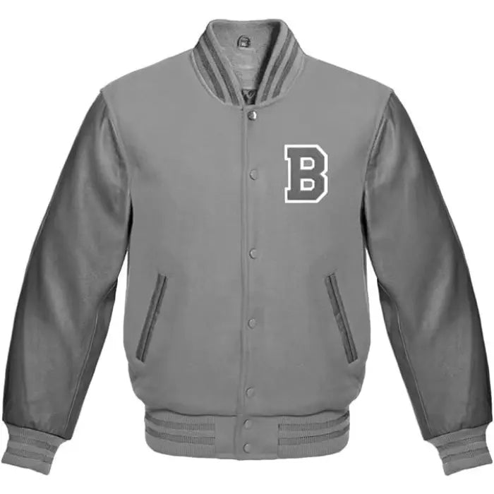 Letter B Varsity Jacket in Grey/Black