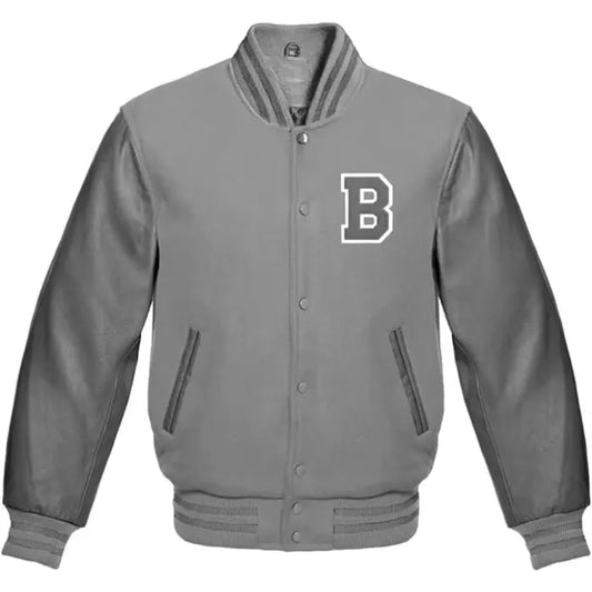 Letter B Varsity Jacket in Grey/Black