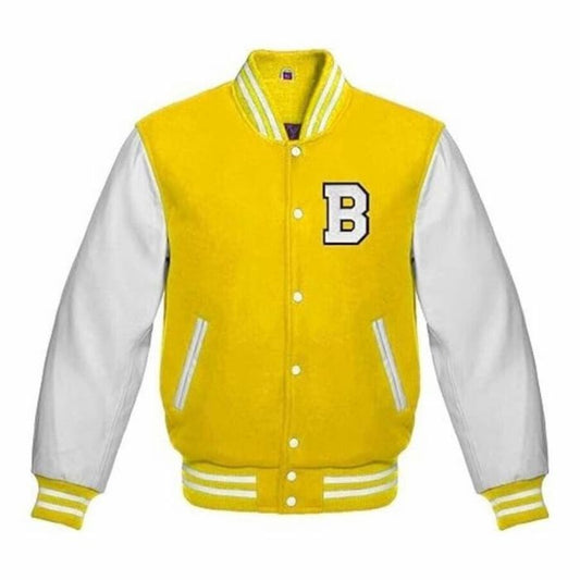 Letter B Varsity Jacket in Yellow/White
