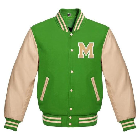 Letter M Letterman Jacket in Green/Cream