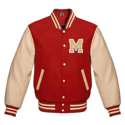 Letter M Letterman Jacket in Red/Cream