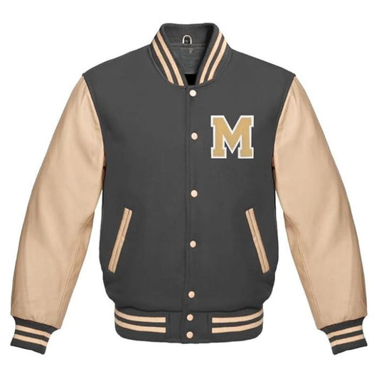 Letter M Varsity Jacket in Gray/Cream