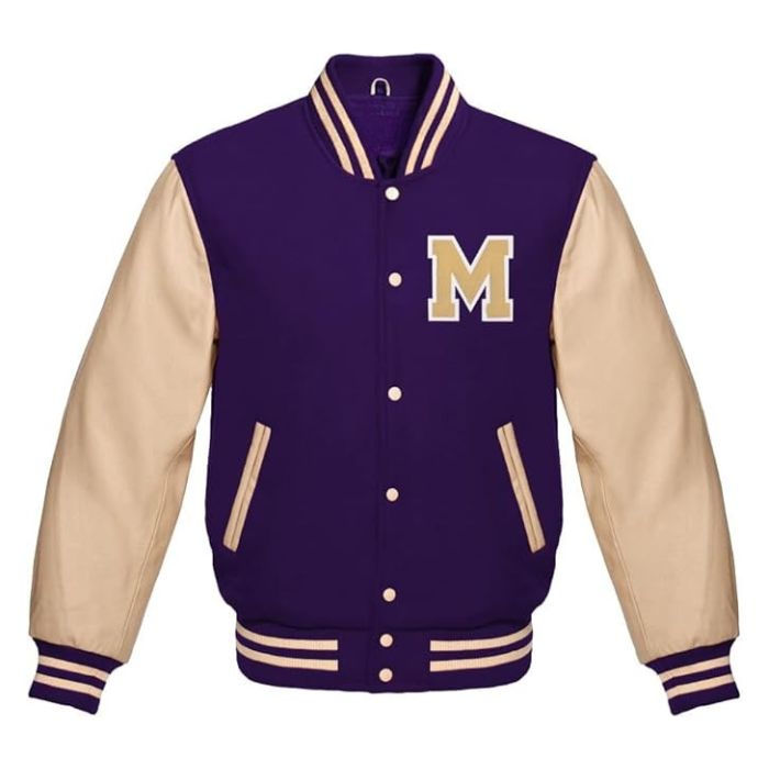 Letter M Varsity Jacket in Navy/Cream