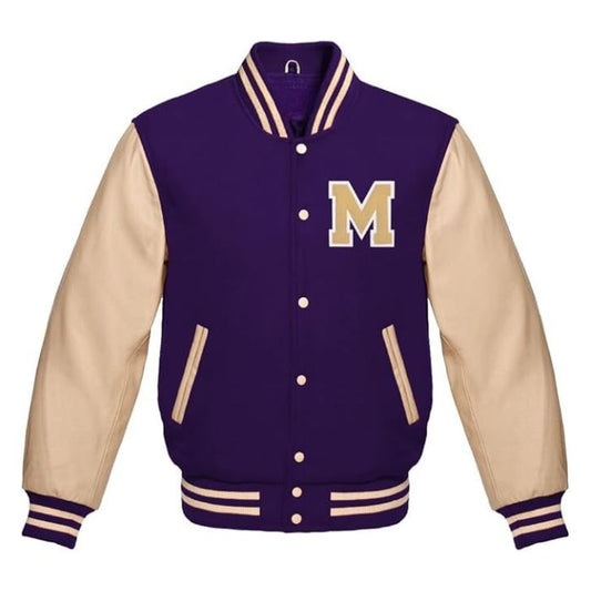 Letter M Varsity Jacket in Navy/Cream