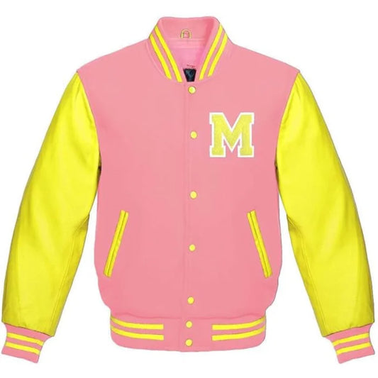 Letter M Varsity Jacket in Pink/Yellow