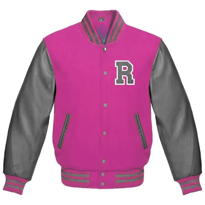 Letter R Varsity Jacket in Pink/Black