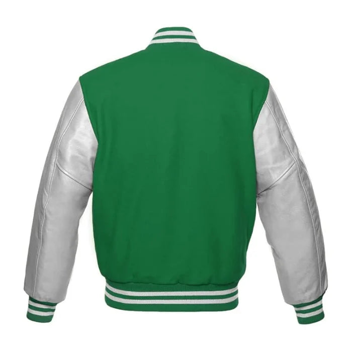 Light Green and Silver Varsity Jacket Back Side