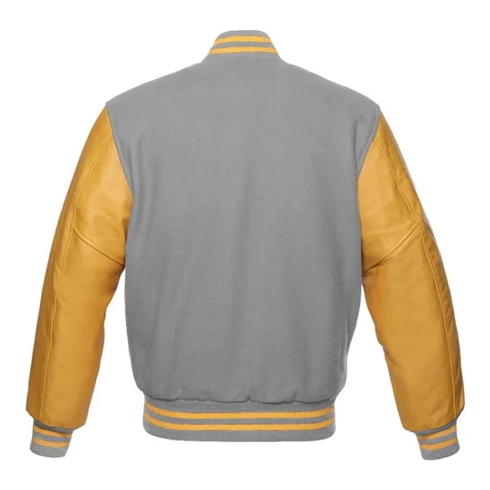Light Grey and Gold Varsity Jacket Back Side