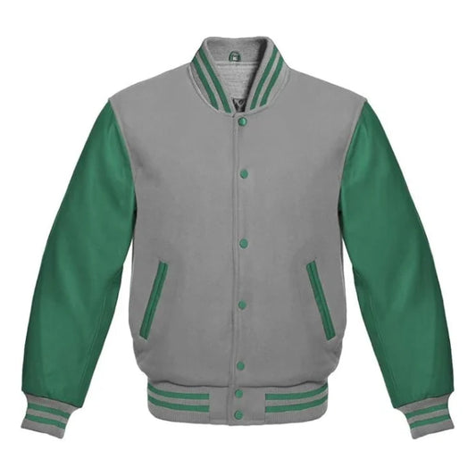 Light Grey and Green Varsity Jacket