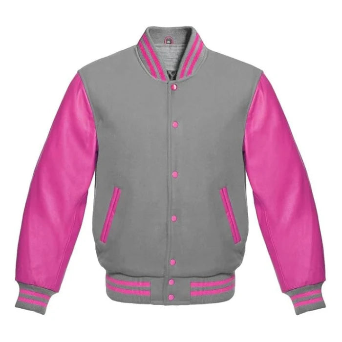 Light Grey and Hot Pink Varsity Jacket