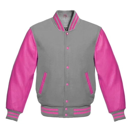 Light Grey and Hot Pink Varsity Jacket