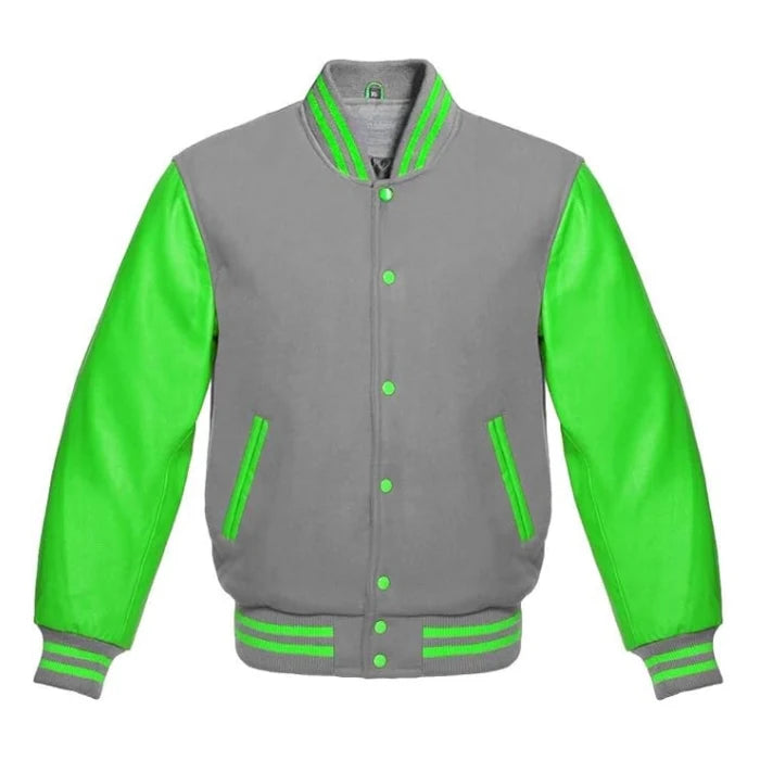 Light Grey and Kelly Green Varsity Jacket