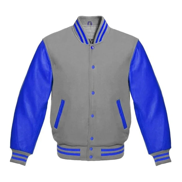 Light Grey and Royal Blue Varsity Jacket