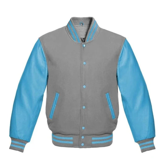 Light Grey and Sky Blue Varsity Jacket