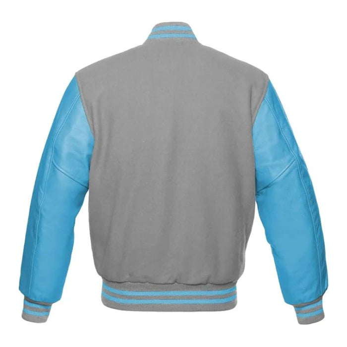 Light Grey and Sky Blue Varsity Jacket Back Side