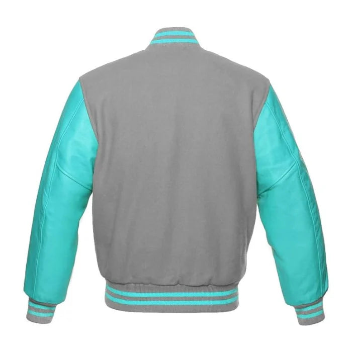 Light Grey and Tiffany Varsity Jacket Back Side