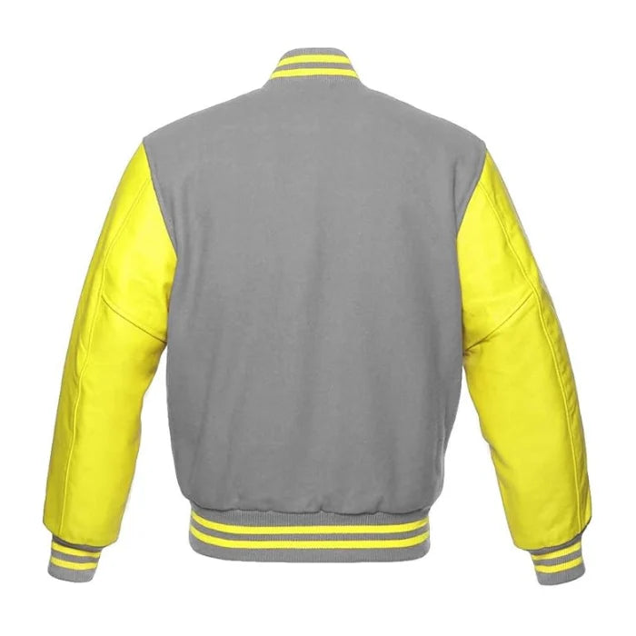 Light Grey and Yellow Varsity Jacket Back Side