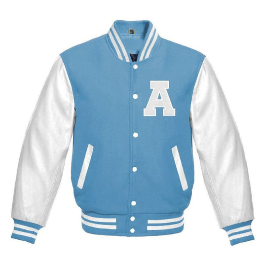 Light Blue Letterman Jacket in Light Blue/White