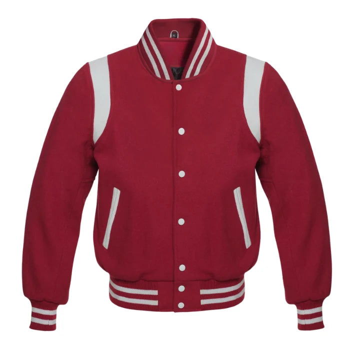 Maroon Wool Varsity Jacket with White Shoulder Stripes