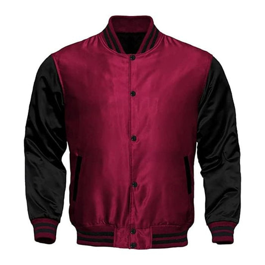 Maroon and Black Satin Varsity Jacket