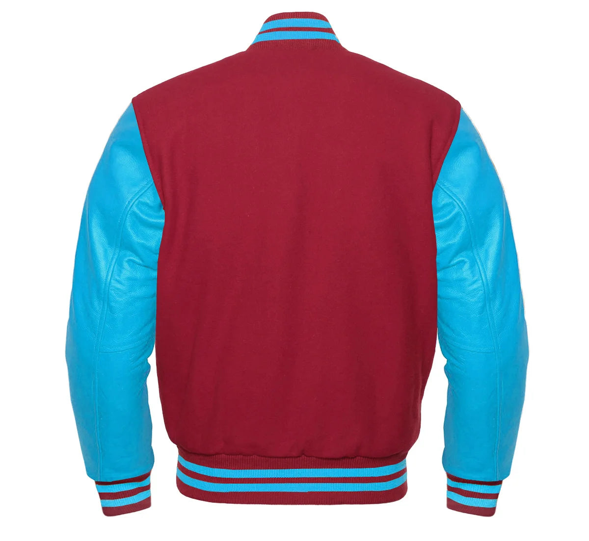 Maroon and Blue Varsity Jacket Back Side