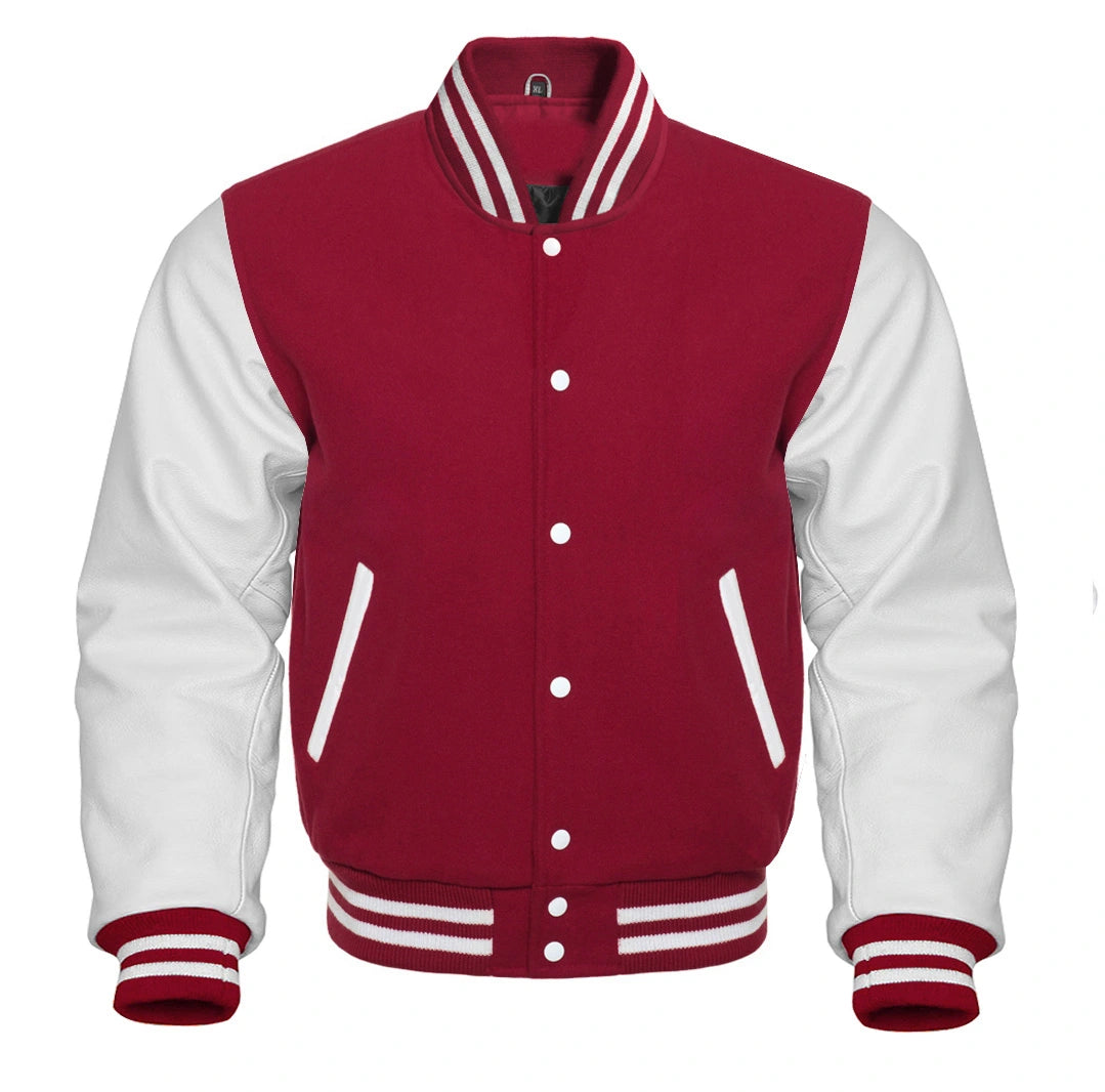 Maroon and White Varsity Letterman Jacket