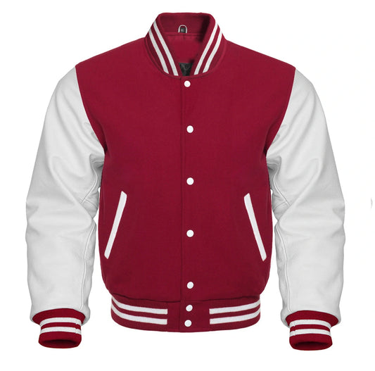 Maroon and White Varsity Letterman Jacket