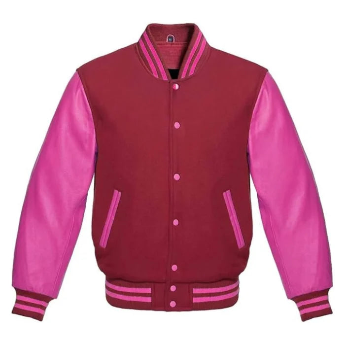 Maroon and Hot Pink Varsity Jacket