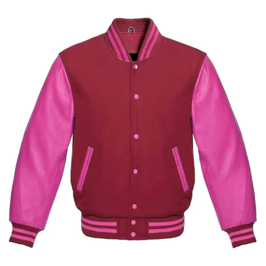 Maroon and Hot Pink Varsity Jacket