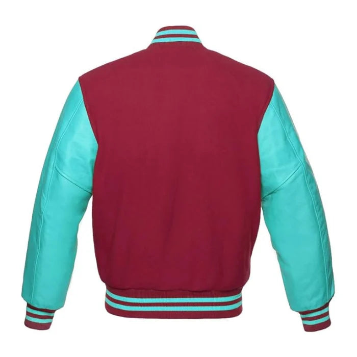 Maroon and Tiffany Varsity Jacket Back Side