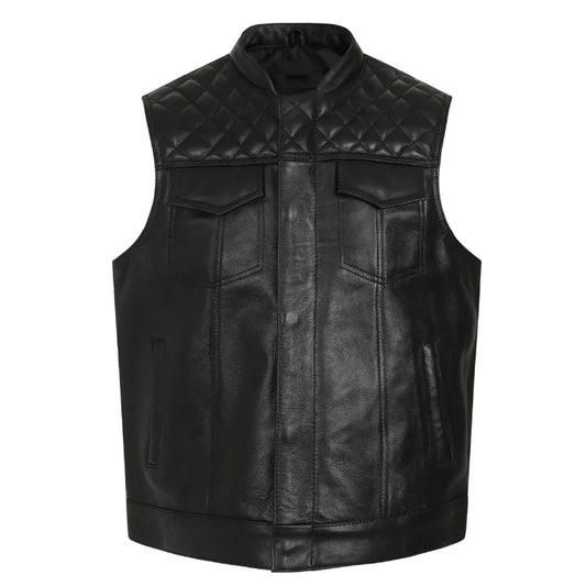 Mens Motorcycle Black Leather Vest