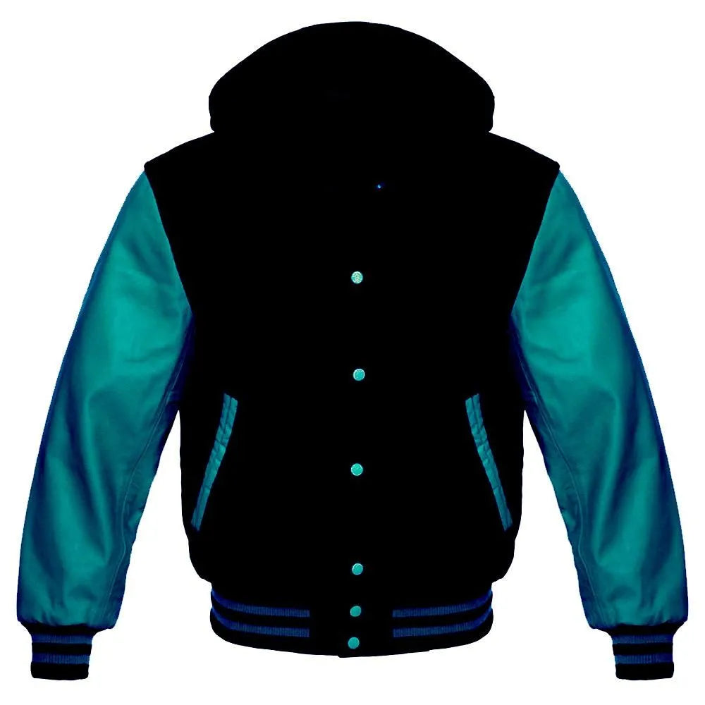Midnight Teal Varsity Jacket with Hood