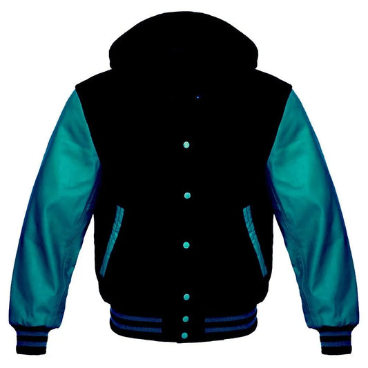 Midnight Teal Varsity Jacket with Hood