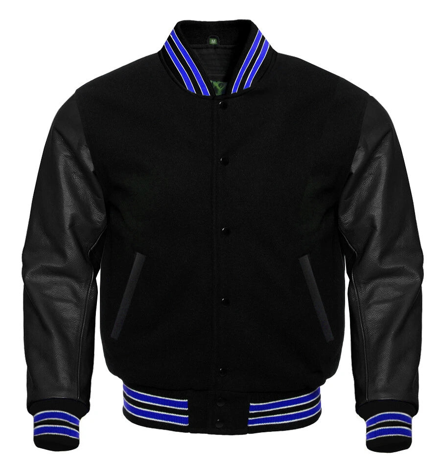 Midnight Varsity Jacket with Royal Highlights