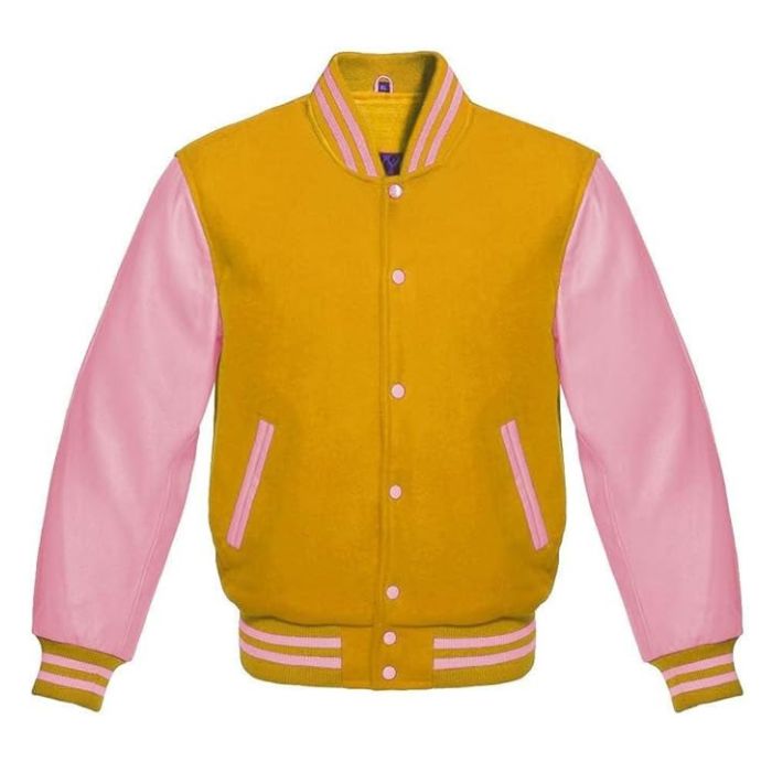 Mustard Yellow and Light Pink Varsity Jacket
