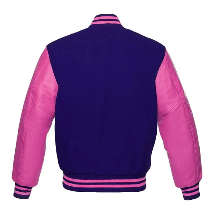 Navy Blue and Hot Pink Varsity Jacket Back Side