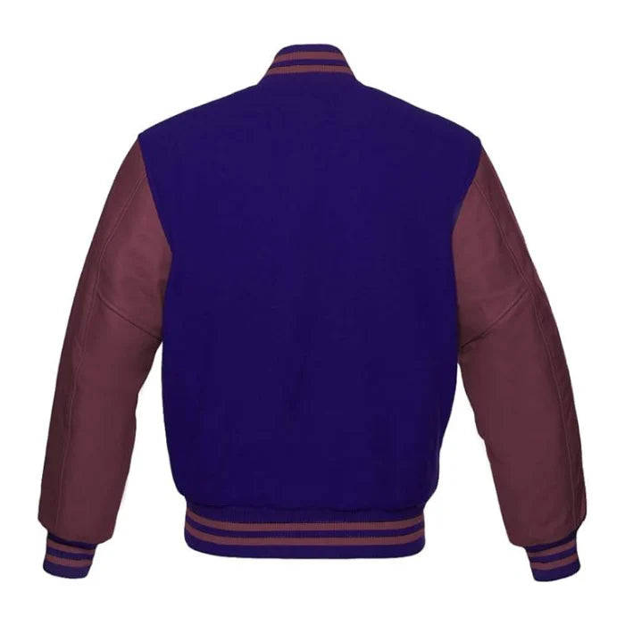 Navy Blue and Maroon Varsity Jacket Back Side