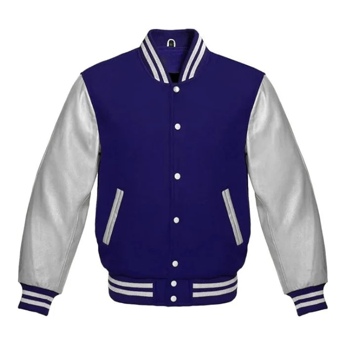 Navy Blue and Silver Varsity Jacket