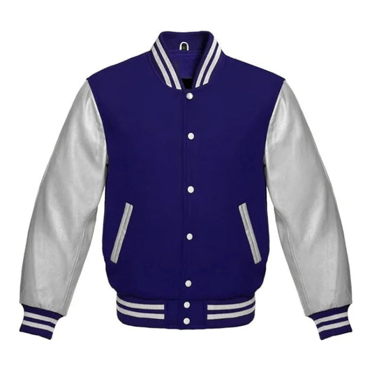 Navy Blue and Silver Varsity Jacket