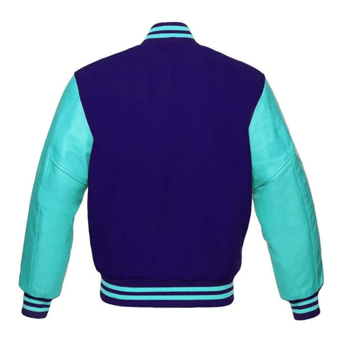 Navy Blue and Tiffany Varsity Jacket Back Side
