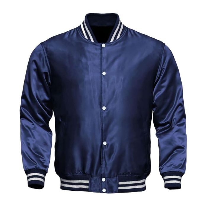 Navy Blue Satin Varsity Jacket