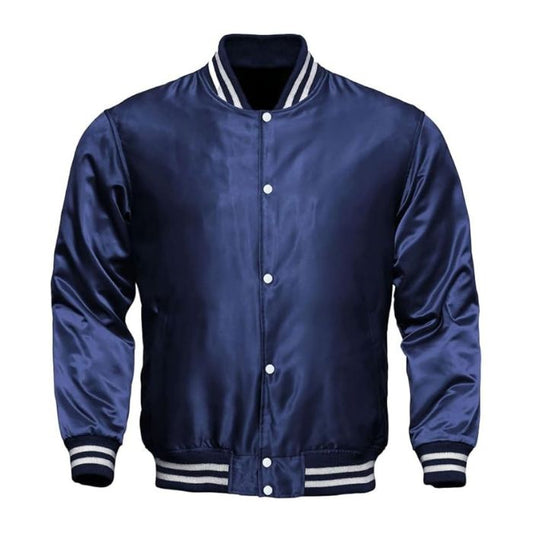 Navy Blue Satin Varsity Jacket