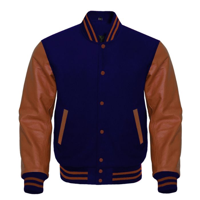 Navy Blue and Brown Varsity Jacket