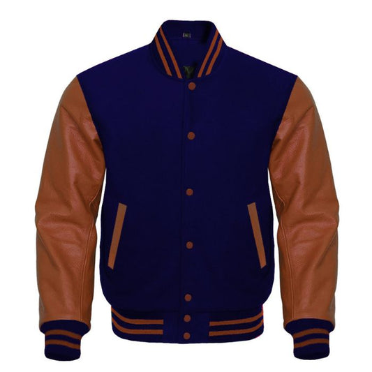 Navy Blue and Brown Varsity Jacket