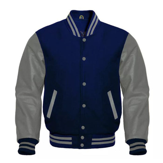 Navy Blue and Grey Varsity Jacket