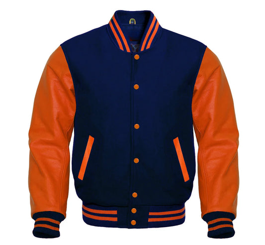 Navy Blue and Orange Varsity Jacket