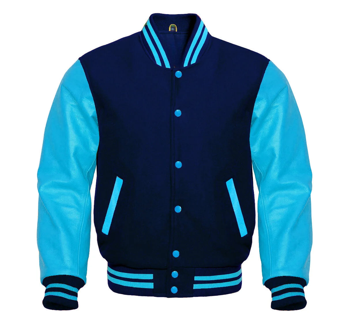 Europa Fashion Men's Varsity Wool & Leather Jacket - Kawasaki Green/White, Classic Snap Button, Heavyweight